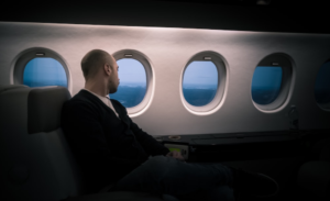 a person sitting in a plane