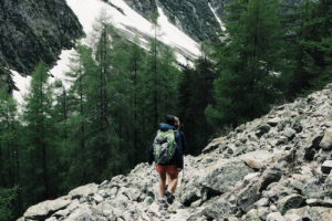  a person hiking in the mountains