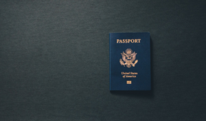 US passport against a dark background