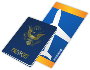 Illustration of a passport with a boarding pass