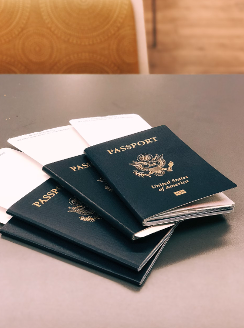 Tickets and passports.