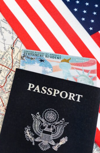 A US passport and permanent resident card.