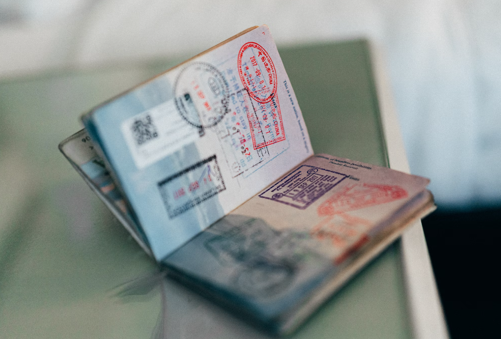 Visa stamps on a U.S. passport.