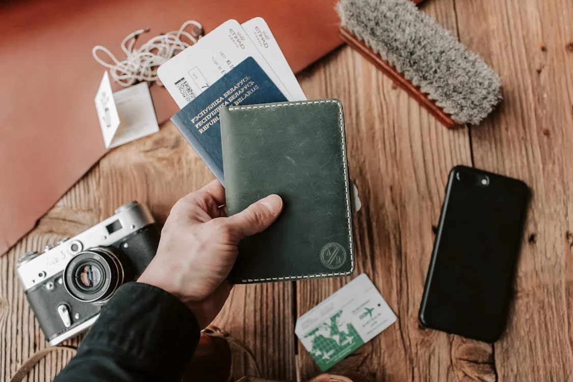 Passport with a boarding pass.